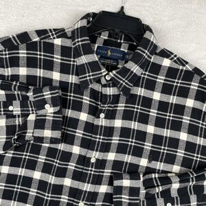 Ralph Lauren Flannel Shirt Mens 2XL Black Plaid Pony Performance Button Up